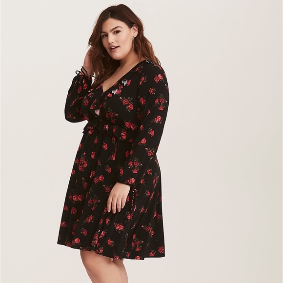 torrid Dresses & Skirts - Torrid Black Floral Jersey Knit Skater Dress
